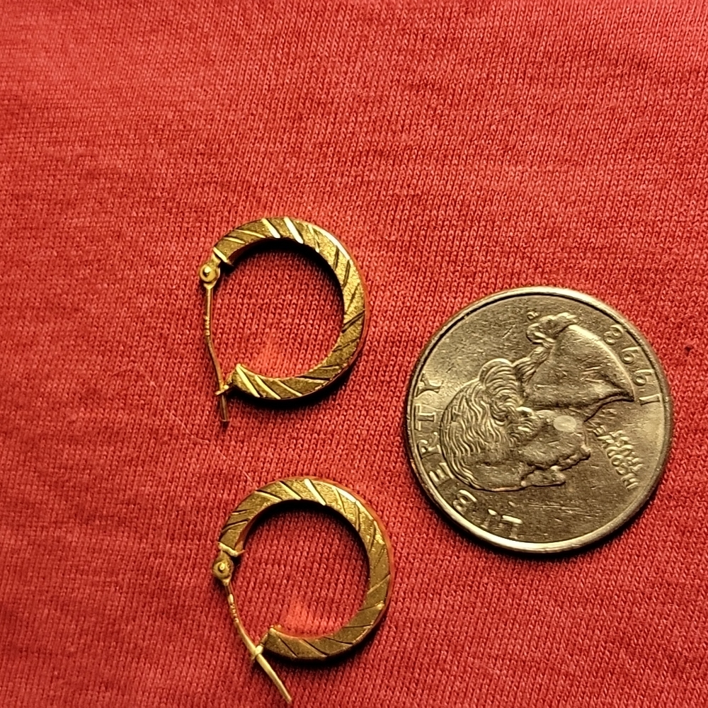 Stamped 14k smaller diamond cut pierced hoops
